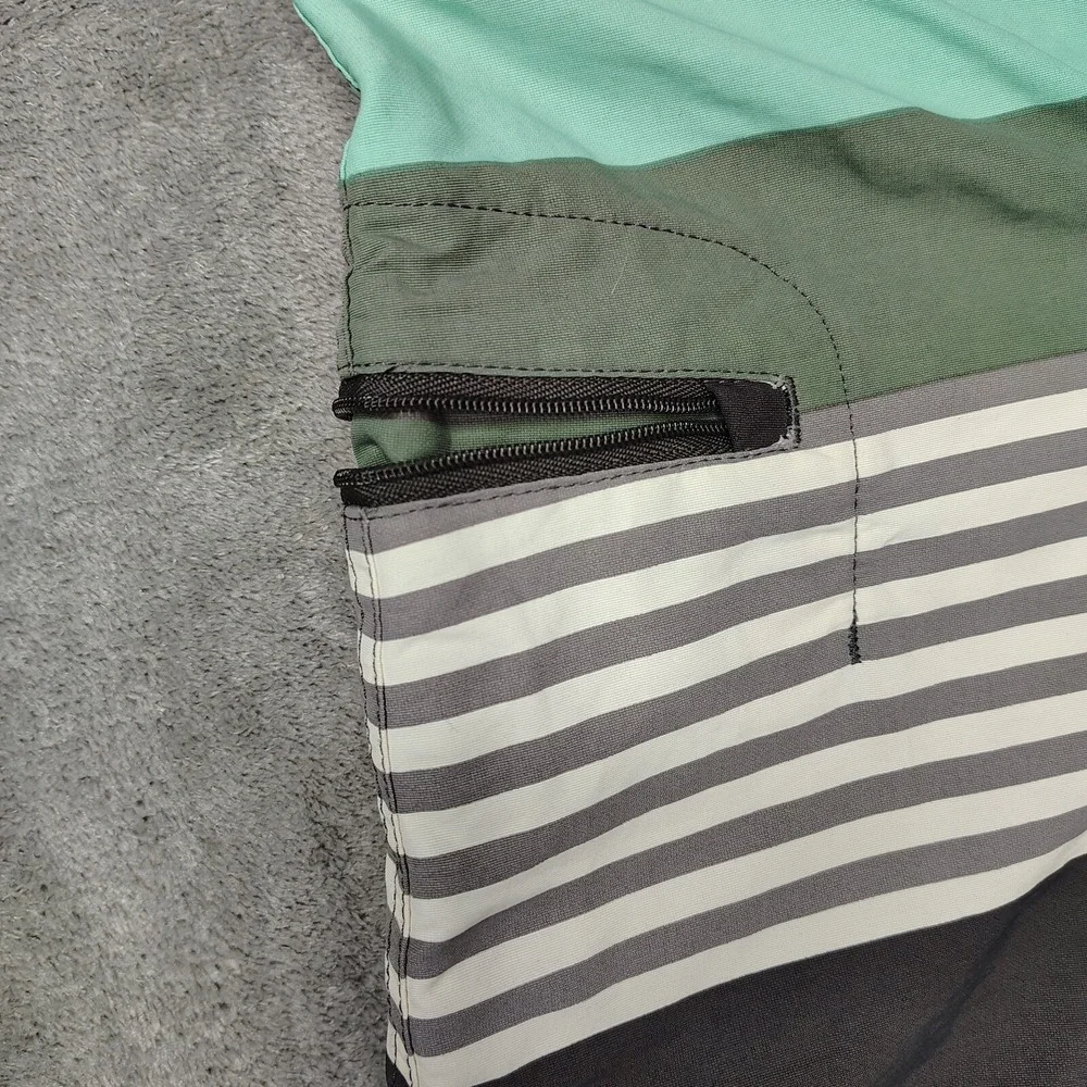 Patagonia Wavefarer Board Shorts Mens 38 Green Striped Quick Dry Swim Trunks